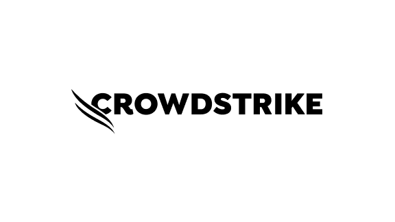CrowdStrike logo in black featuring stylized swoosh lines beside bold uppercase text on a white background.