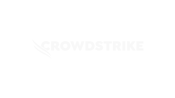 CrowdStrike logo in white featuring the company name with a stylized falcon wing icon on the left.