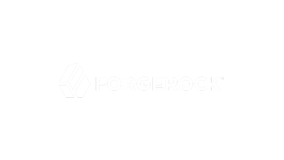 ForgeRock white logo featuring a geometric diamond-shaped icon alongside the company name in uppercase text.