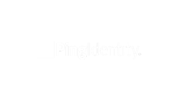 Ping Identity logo in white featuring the company name and a stylized icon on a transparent background.