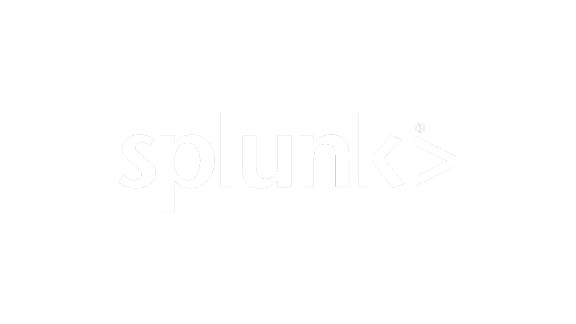 White Splunk logo featuring the company name in lowercase letters with a greater-than arrow symbol on a white background.